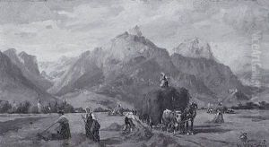 Heuernte In Den Bergen by Georg Hemmrich