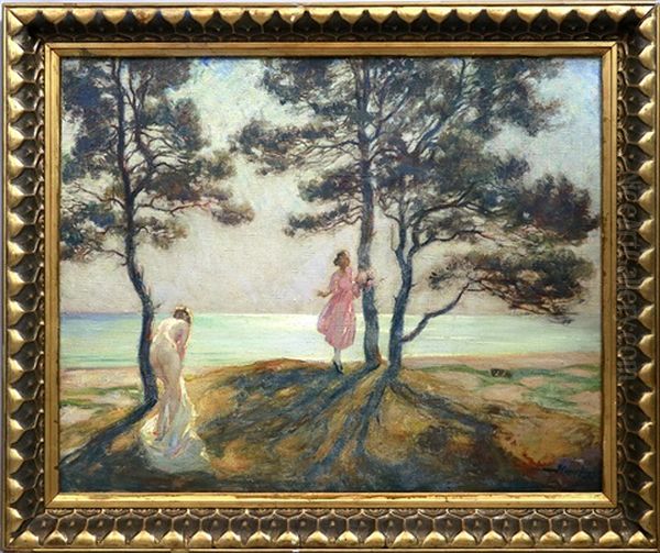 Frauenakt Und Madchen Im Kleid An Einer Meereskuste - view 1