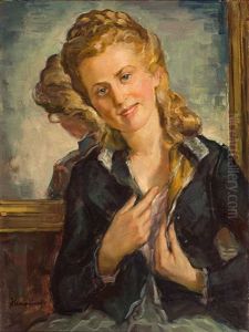 Portrait Einer Jungen Blonden Frau Vor Spiegel Portrait Einer Jungen Blonden Frau Vor Spiegel