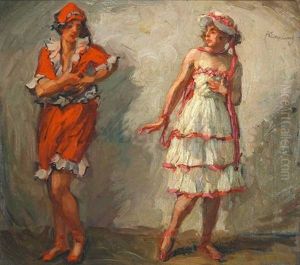 Zwei Sommerlich Gekleidete Junge Frauen by Wilhelm Hempfing