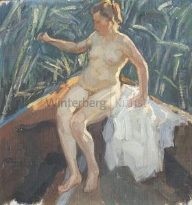 Weiblicher Akt Im Schilf by Wilhelm Hempfing