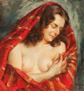Female Semi-nude With Red Cloth