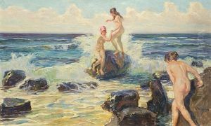 Drei Frauen Am Meer by Wilhelm Hempfing