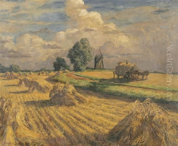 Kornernte Bei Einer Windmuhle - view 1