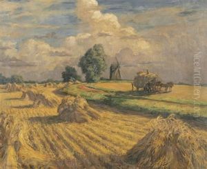 Kornernte Bei Einer Windmuhle by Wilhelm Hempfing