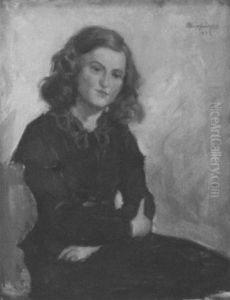 Rothaariges Madchen In Grunem Kleid by Wilhelm Hempfing