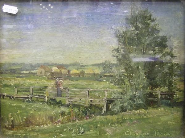 Frenchpastoral Scene With Figure Beside A Fence - view 1