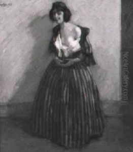 Junge Frau In Rotem Kleid by Wilhelm Hempfing