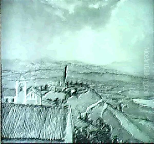 Landschaft In Der Toscana Mit Campanile Und Weingut - view 1