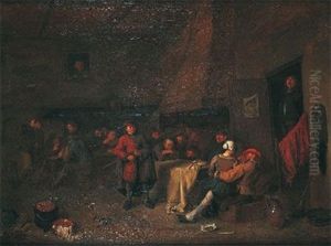 Scene D'interieur De Taverne Avec Un Joueur De Cornemuse