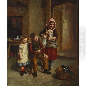 Kucheninterieur Mit Kindertrio Und Elster