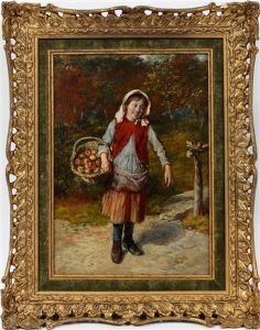 Girl With Basket Of Apples by William Hemsley