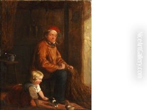 A Sailor Mending Nets, A Child Playing With A Kitten At His Feet (+ Three Children On A Path Before A Cottage; 2 Works)
