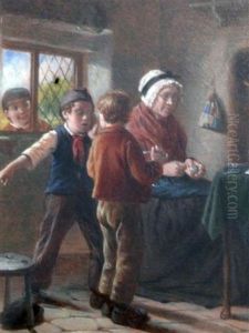 Interiors With Children And Grandparents (pair) by William Hemsley