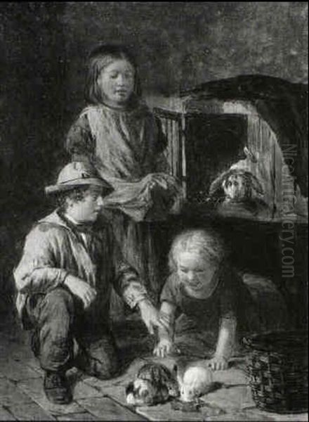 Children With Their Pet Rabbits - view 1