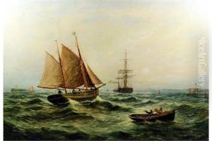 Shipping Scene With Fishing Boats And Steamer