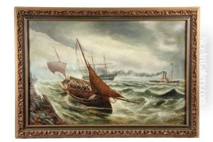 Fishing Boat Driven To Shore, Warship Under Tow In Storm