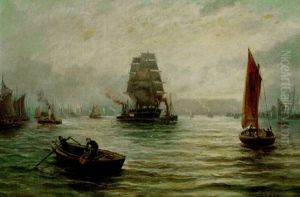 In The Clyde - Harbor Scene by Bernard Benedict Hemy