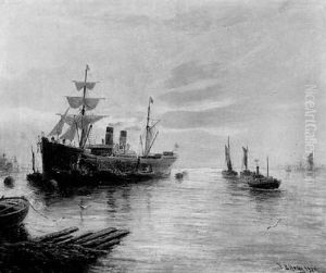 Shipping On The Thames by Bernard Benedict Hemy