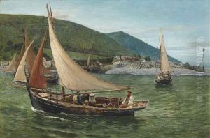 Oyster Dredgers Under Full Sail, Porlock Bay, Somerset by Charles Napier Hemy
