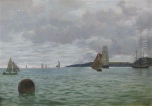 Sailing Vessels Offshore In A Bay