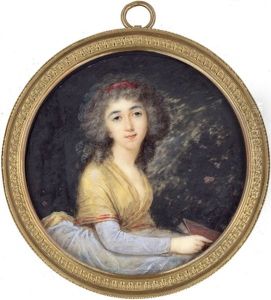 Bildnis Einer Jungen Frau Mit Gelbem Schal, Ein Buch In Der Hand, Vor Landschaftshintergrund Bildnis Einer Jungen Frau Mit Gelbem Schal, Ein Buch In Der Hand, Vor Landschaftshintergrund