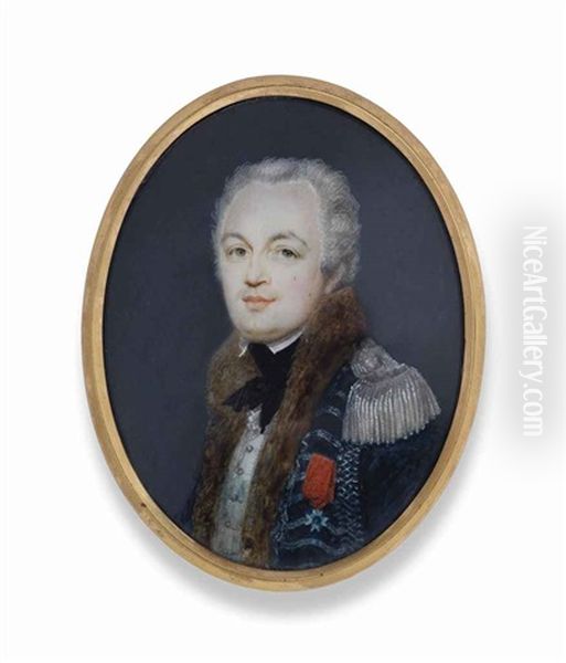 Hercule-philippe-etienne De Baschi, Count Of Cayla (1747-1826) In Uniform, In Silver-embroidered Blue Coat With Silver Epaulette, Fur Trim, White Waistcoat And Black Stock, Wearing The Badge Of The Royal French Military Order Of St. Louis - view 1