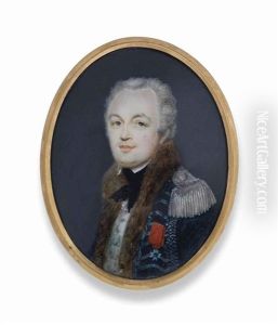 Hercule-philippe-etienne De Baschi, Count Of Cayla (1747-1826) In Uniform, In Silver-embroidered Blue Coat With Silver Epaulette, Fur Trim, White Waistcoat And Black Stock, Wearing The Badge Of The Royal French Military Order Of St. Louis by Charles Henard