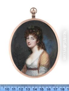 A Lady, Wearing White Dress, Brown Belt, Gold Stole With Brown Borders, Pearl Pendent Earring, A Wreath Of Leaves In Her Loose Curled Hair A Lady, Wearing White Dress, Brown Belt, Gold Stole With Brown Borders, Pearl Pendent Earring, A Wreath Of Leaves In Her Loose Curled Hair