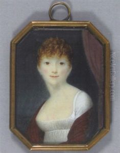Portrait De Jeune Femme En Robe De Soie Blanche, Cape Rouge Et Vue Devant Une Draperie Mauve Portrait De Jeune Femme En Robe De Soie Blanche, Cape Rouge Et Vue Devant Une Draperie Mauve