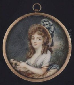 A Young Lady Wearing Straw Hat Dress With Blue Ribbons, Decollete Dress, Cream Skirt And Blue Ribbon Waistband... A Young Lady Wearing Straw Hat Dress With Blue Ribbons, Decollete Dress, Cream Skirt And Blue Ribbon Waistband...