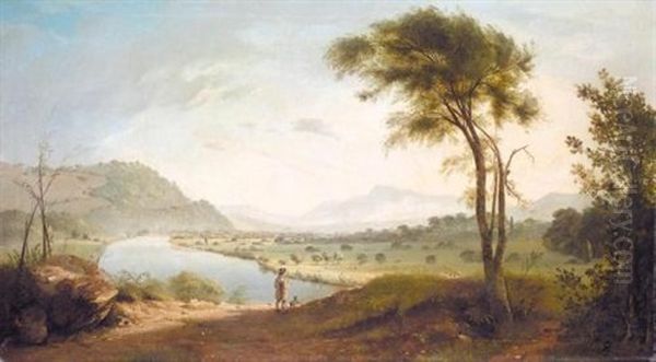 View Of The Valley Of The Lune, Lancaster, With A Traveller On A Path In The Foreground - view 1