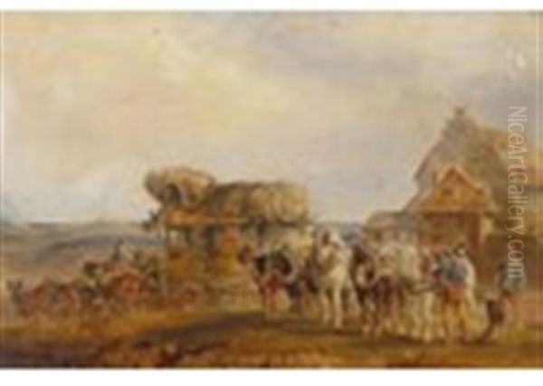 A Mail Coach Before A Farmstead; A Cart And Horses And A Mail Coach Before An Inn - view 1