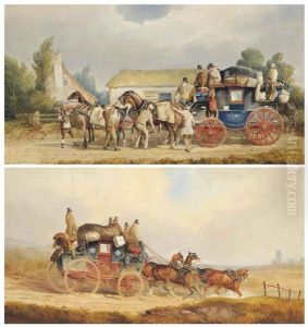 Changing Horses For The London Mail Coach; The Louth-london Royal Mail Coach (pair) by Charles Cooper Henderson