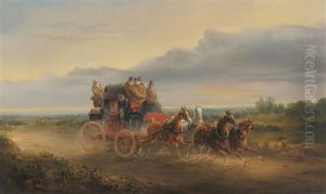 The London To Louth Mail Coach On An Open Road by Charles Cooper Henderson