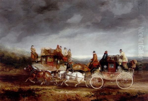 Two Royal Mail Coaches Passing On A Road - view 1