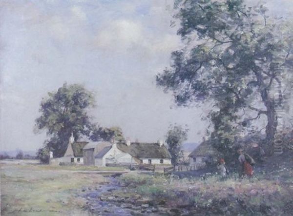 Summer At The Farm, With Children Playing By A Brook - view 1