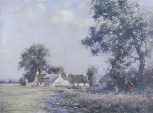Summer At The Farm, With Children Playing By A Brook