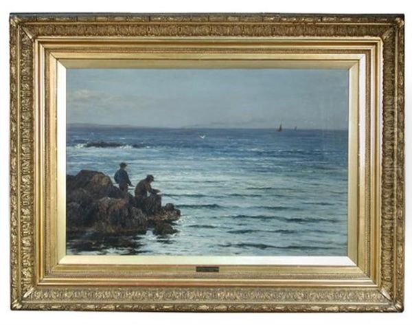 Two Boys Fishing On The Sea Shore - view 1