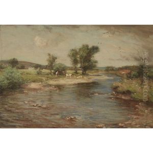 River Landscape With Calves by Joseph Morris Henderson