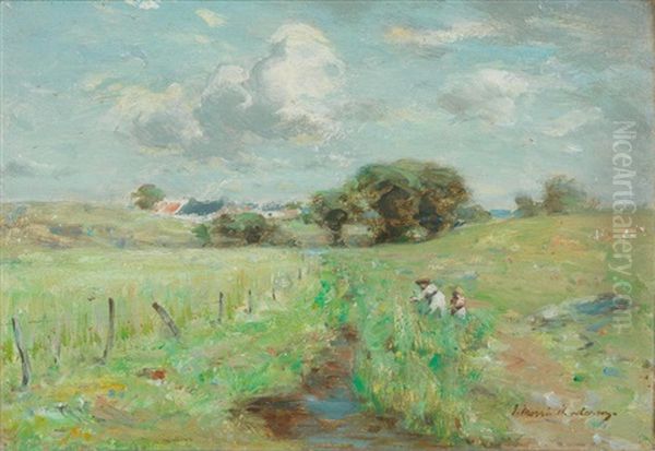 Children Playing By A Burn - view 1