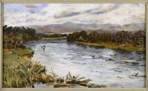 Fishing On The River Stinchar, Ayrshire by Joseph Morris Henderson