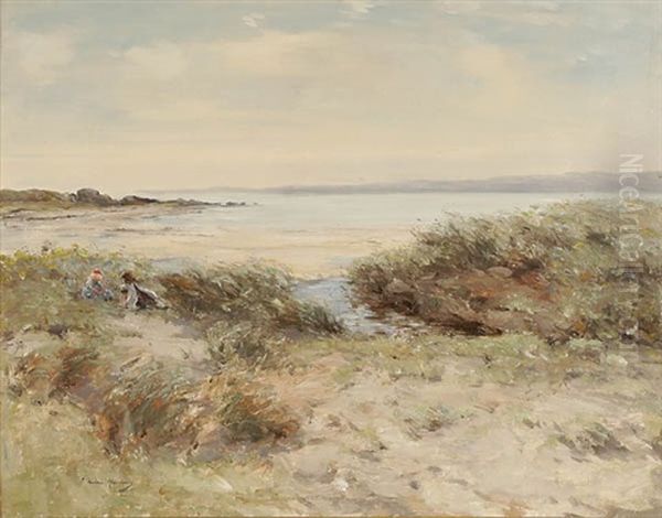 Children Playing Along A Windswept Shoreline - view 1