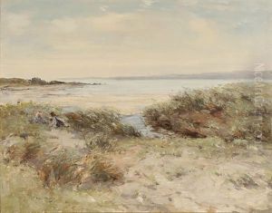Children Playing Along A Windswept Shoreline by Joseph Morris Henderson