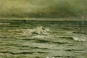 A Coastal View Under Stormy Skies With A Fishing Smack And Other Vessels In The Distance A Coastal View Under Stormy Skies With A Fishing Smack And Other Vessels In The Distance