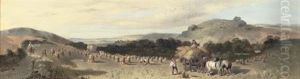 Haymaking In An Extensive Landscape (+ Figure With Sheep And Cattle In A River Landscape; Pair) by W.S.P. Henderson