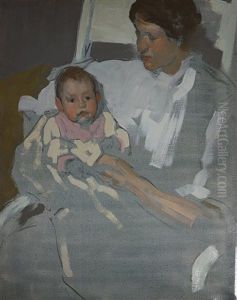 Portrait Of Wife And Daughter by William Penhallow Henderson