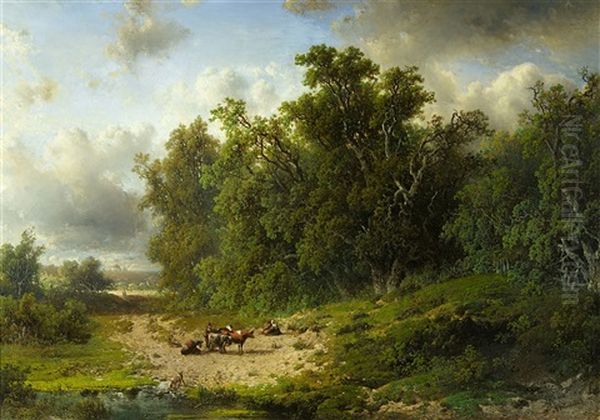 Wooded Landscape With Shepherds - view 1