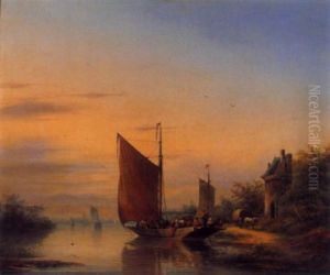 Kanallandschaft Mit Grossem Schiff