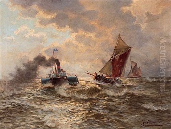 Dampfer Und Fischerboote In Durchbrechendem Sonnenschein - view 1